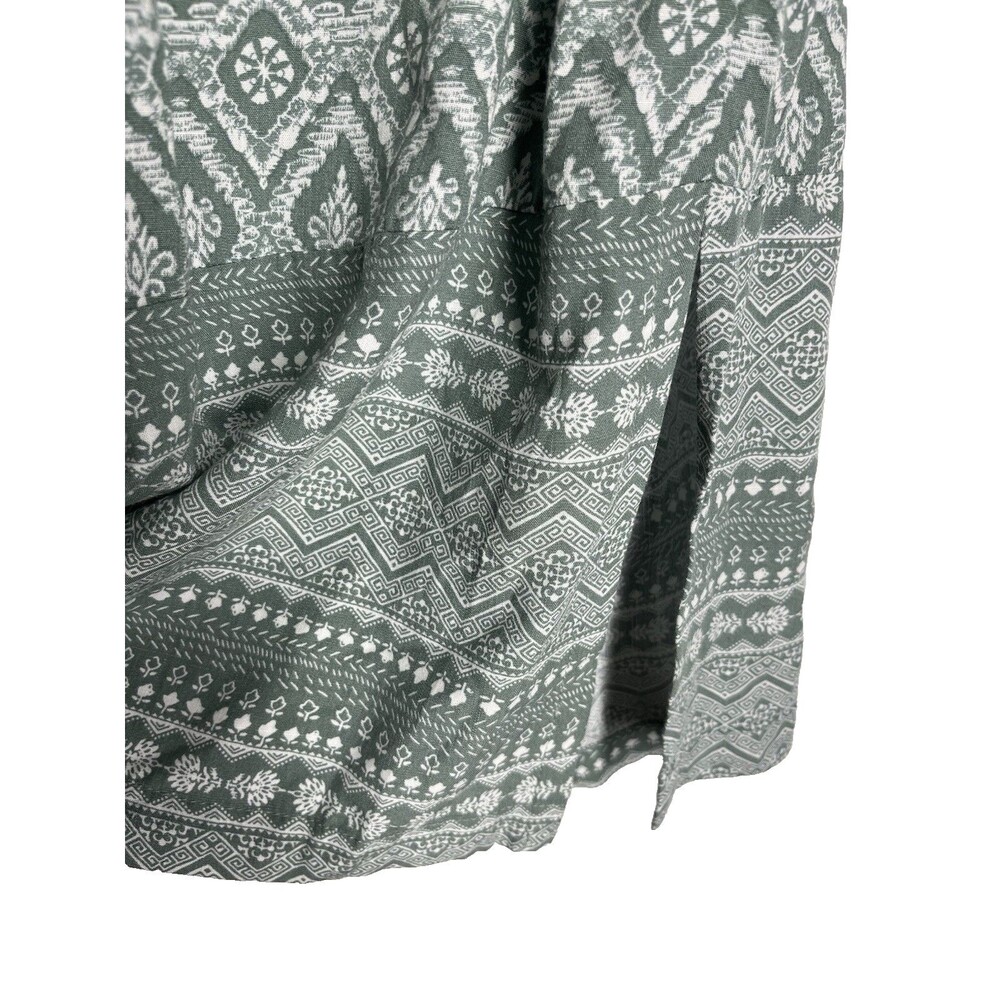 Lucky Brand Women's Midi Dress Large Green Print Button Front Short Sleeve Flowy - Picture 9 of 9